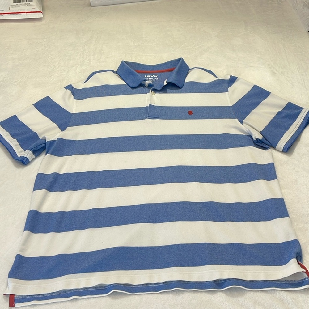 IZOD ADVANTAGE MENS POLO SIZE 2XL BLUE AND WHITE
